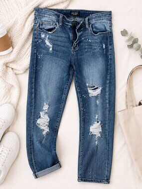 Judy Blue Mid Rise Distressed Stretch Boyfriend Jeans Size 29